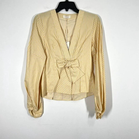 Petersyn Elinor Top NWT Plunging Neckline Long Sleeve Pleated Blouse Size XS - Picture 2 of 14